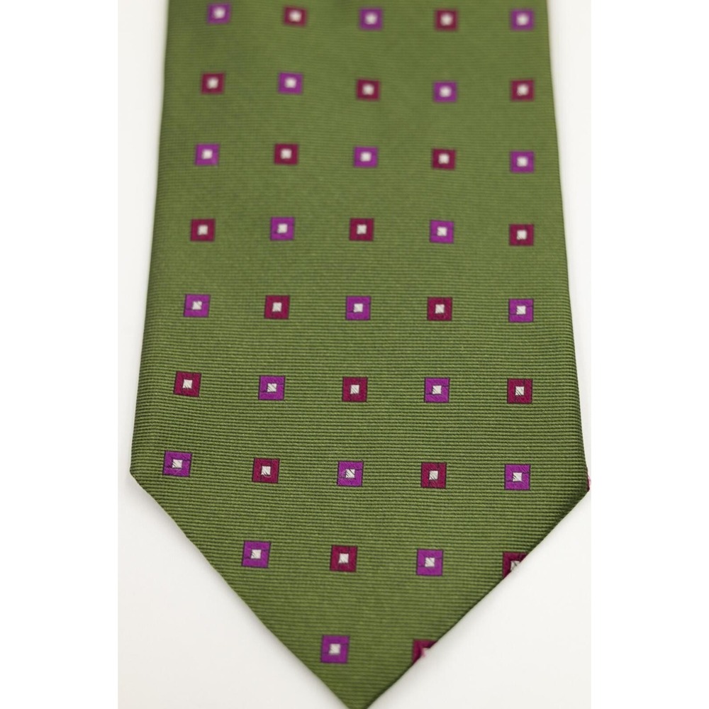 NEW Brooks Brothers Green With Purple and Red Squares Silk Tie Made in USA